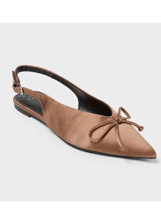 a new day Shoes - NWOT a new day Brown Pointed Satin Slingback Flats with Bow